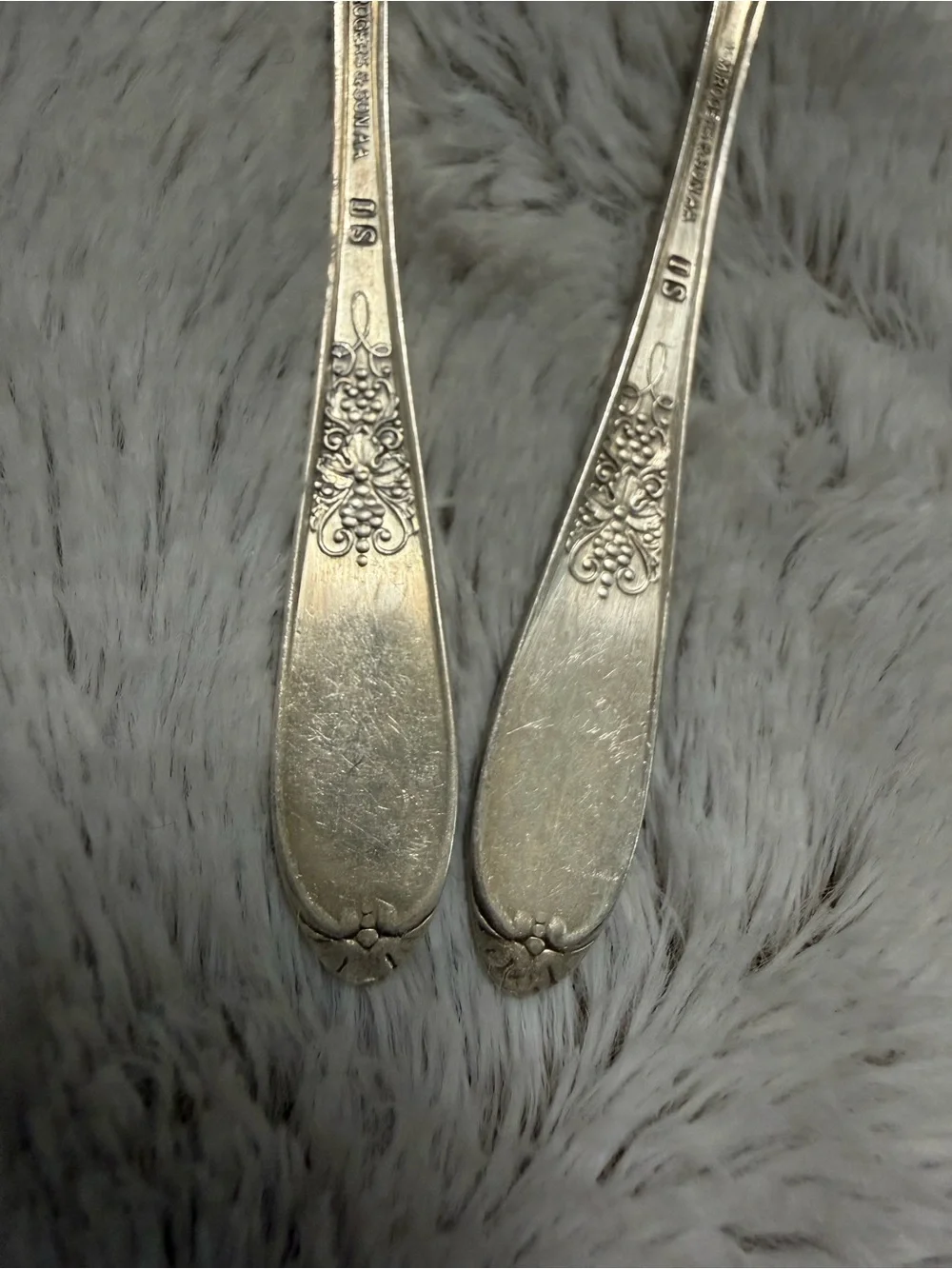 Vintage 1934 Roger’s & Son Burgundy Champagne Pattern Silverplate Teaspoons (2)